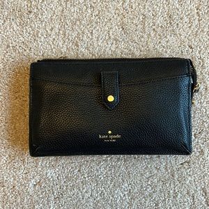 Kate Spade black leather clutch / small crossbody / shoulder bag